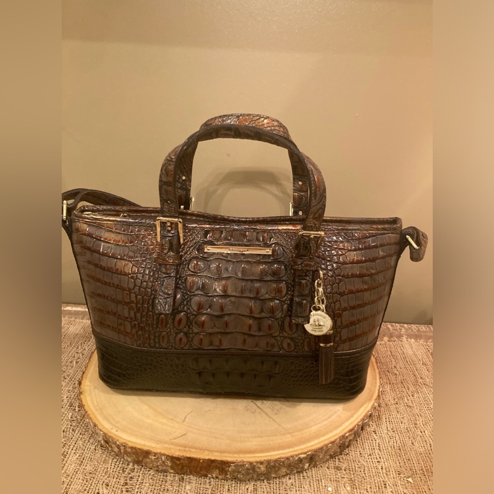 BRAHMIN MINI ASHER 2 Tone Melbourne‎ LEATHER SATCHEL CROSSBODY BAG Tassel Purse